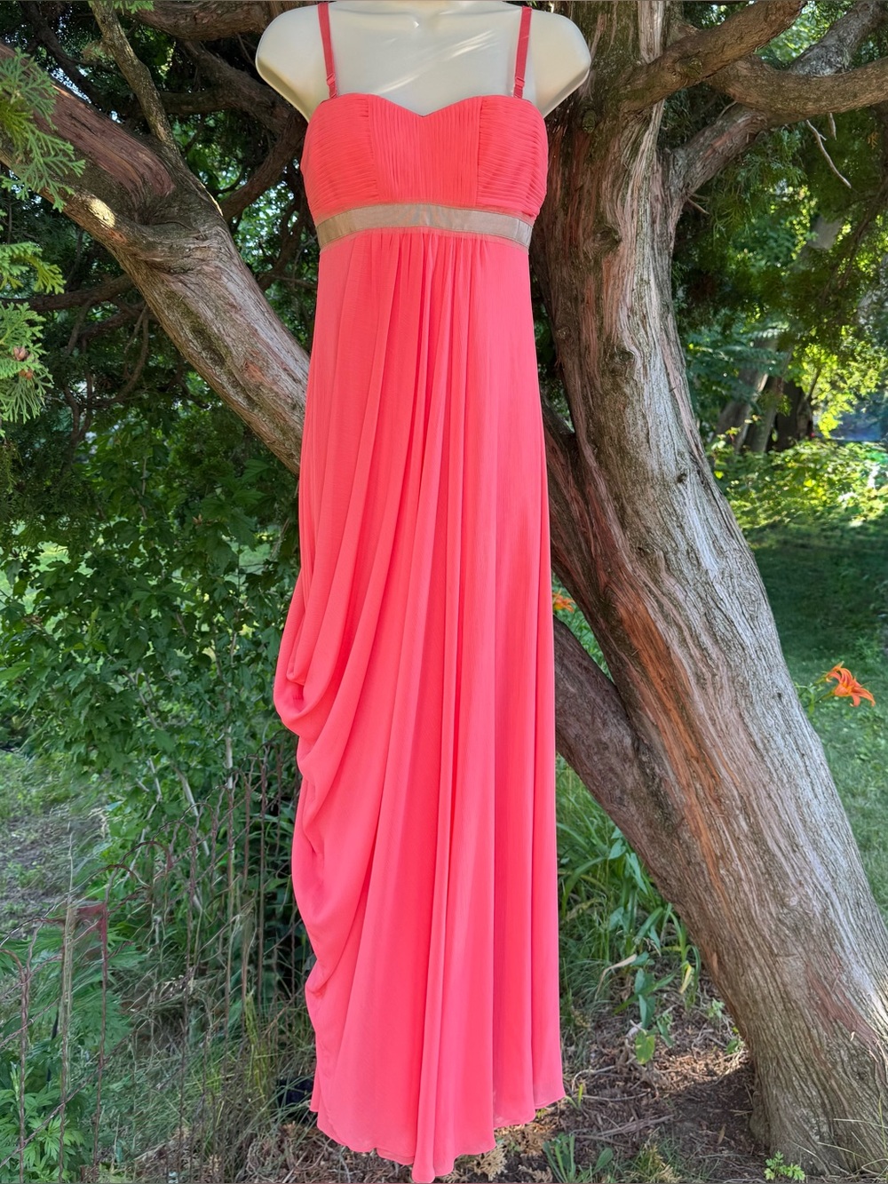 BCBGMaxAzria 2 Pink Coral Pleated Bodice Grecian Drape Style Formal Dress Size 2 - Picture 9 of 17